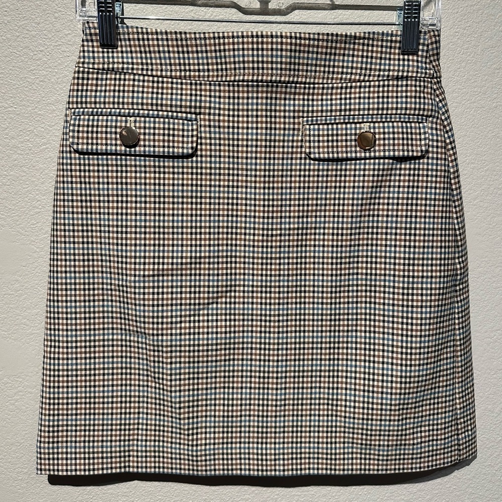 Loft Plaid Button Pocket Shift Skirt